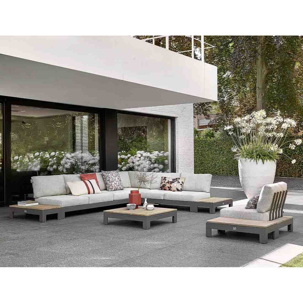 Sammenstilling av bord og sofa Hjørnesofa ute Sticks & More aluminium/teak - Apple Bee