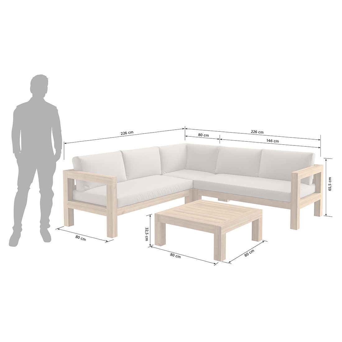 Hjørnesofa ute Stockton med loungebord på terrasse