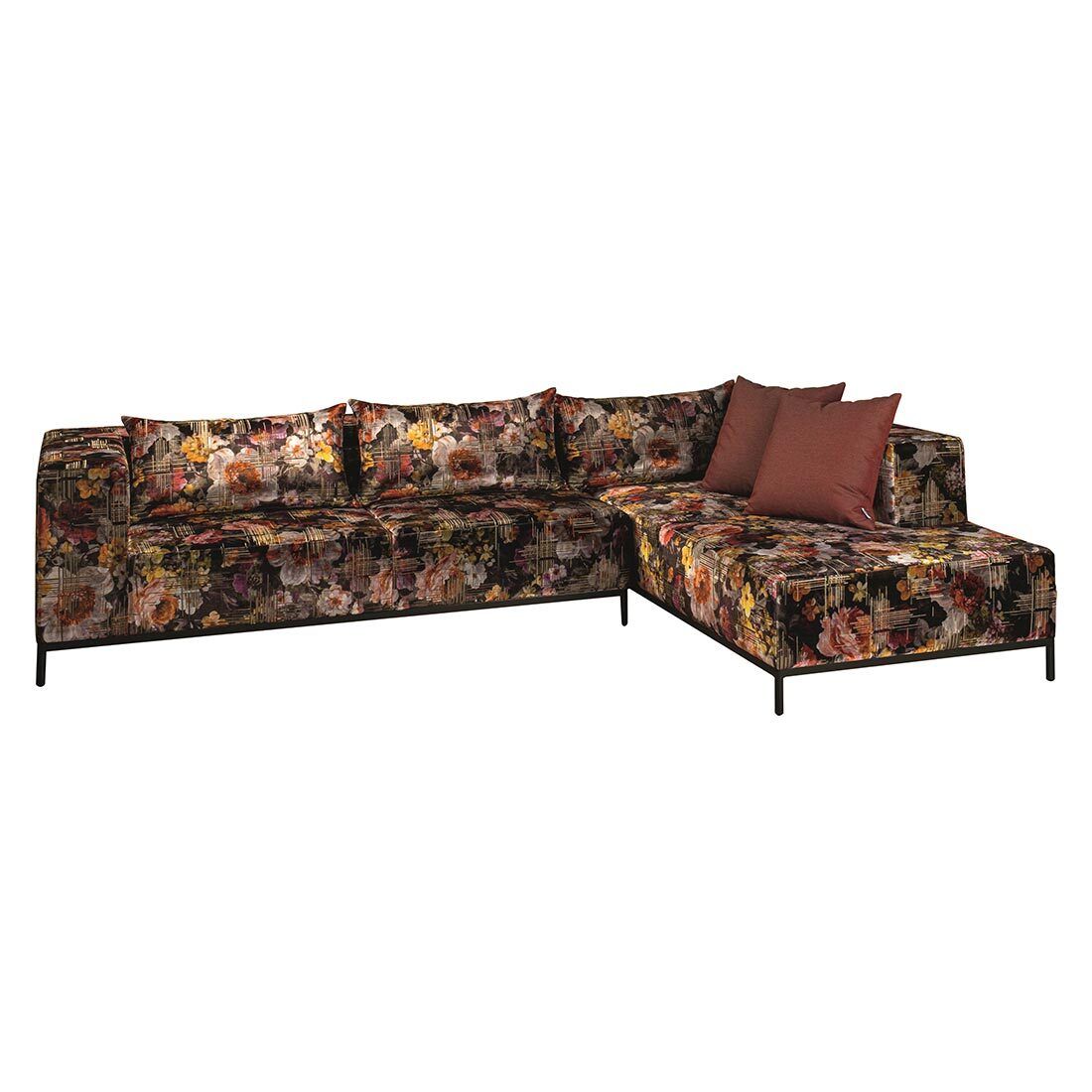 Detalj av stoffet på Hjørnesofa ute Taavi Flower aluminium 302x203 cm