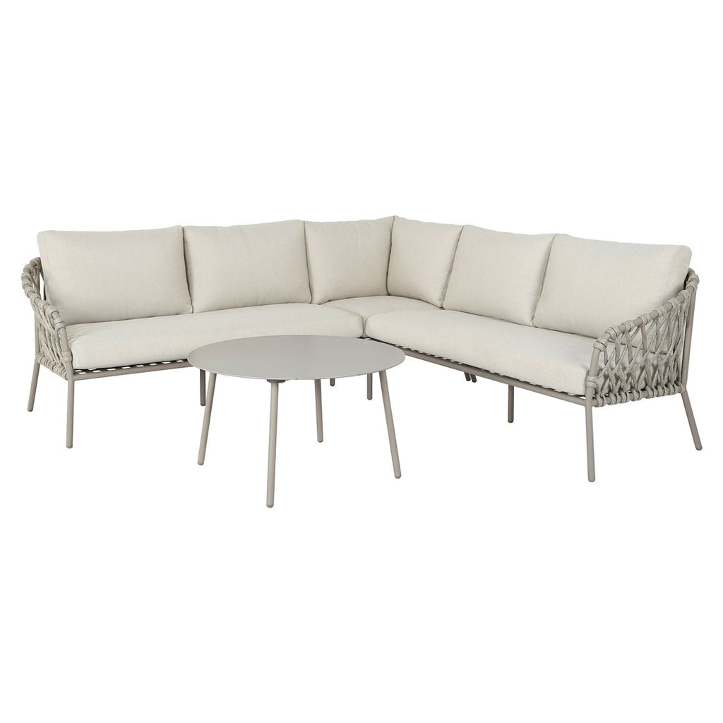 Hjørnesofa ute Tanami stål tau olefin med loungebord bakside