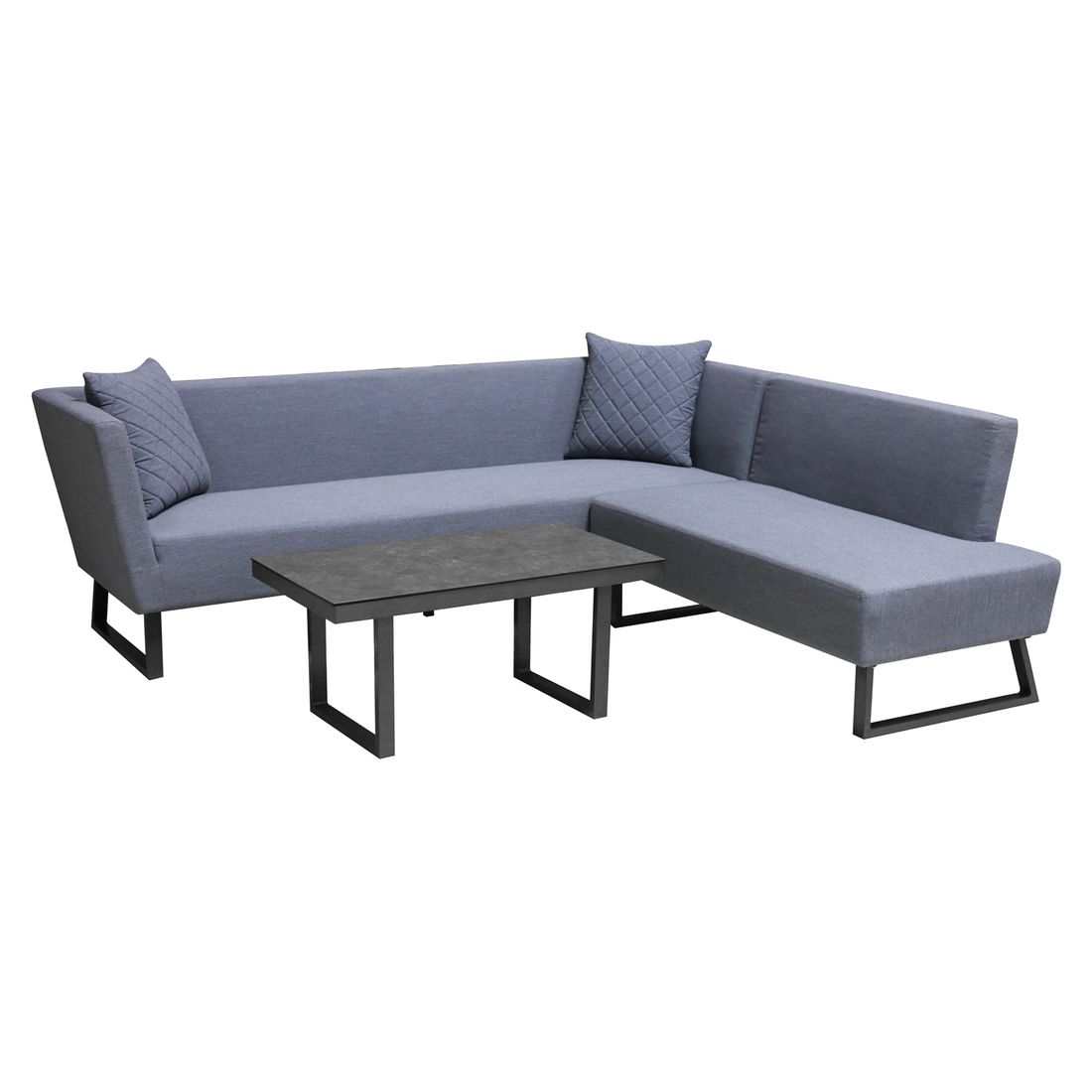 Hjørnesofa ute Tonga med loungebord aluminium keramik bakside