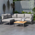 Hjørnesofa ute Topaz med loungebord aluminium/teak forfra