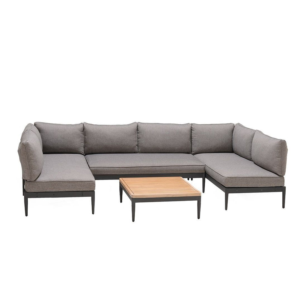 Hjørnesofa ute Topaz med loungebord aluminium/teak sett bakfra