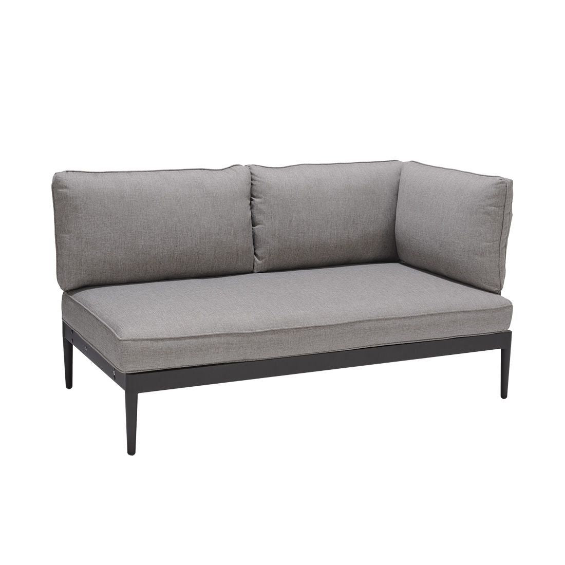 Montert Hjørnesofa ute Topaz med loungebord aluminium/teak på terrasse