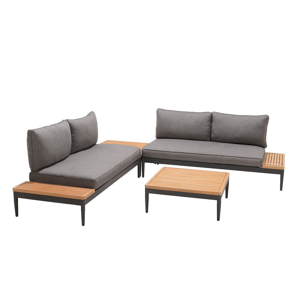Hjørnesofa ute Topaz med loungebord aluminium og olefin fra LifestyleGarden bakside