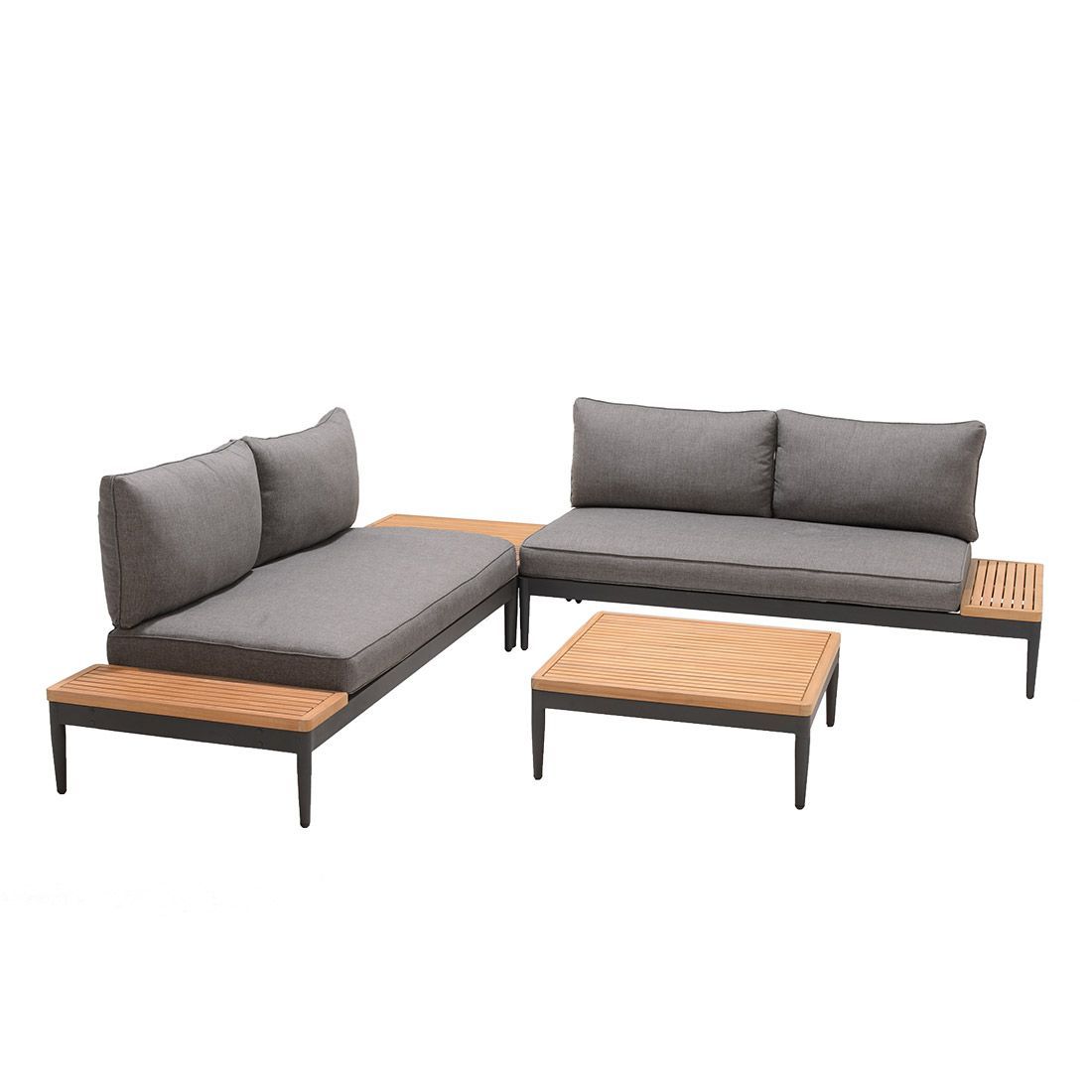 Hjørnesofa ute Topaz med loungebord aluminium og olefin fra LifestyleGarden bakside