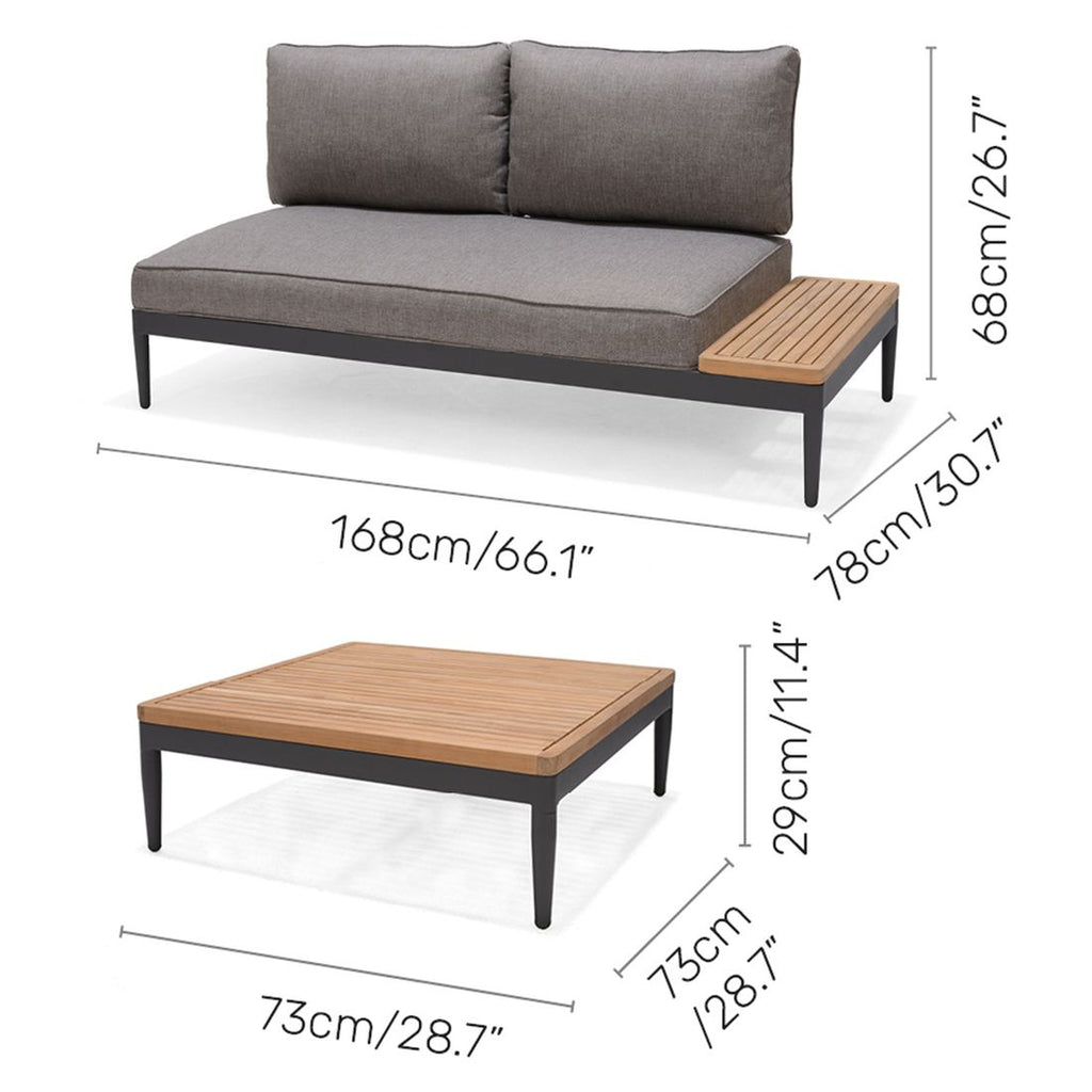 Hjørnesofa ute Topaz med loungebord detalj aluminium