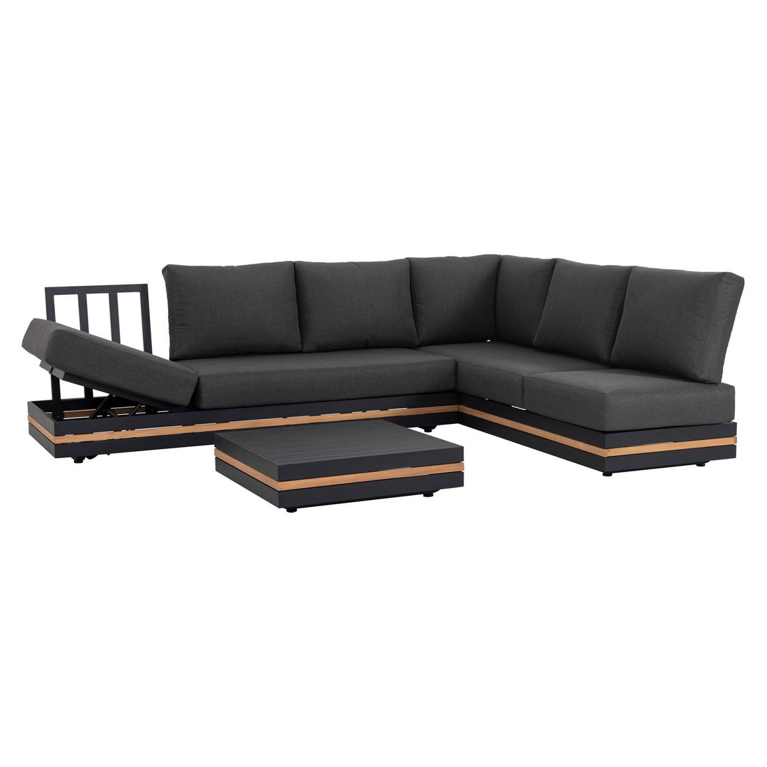 Hjørnesofa ute Triest aluminium/teak 271x198 cm detalj aluminiumramme
