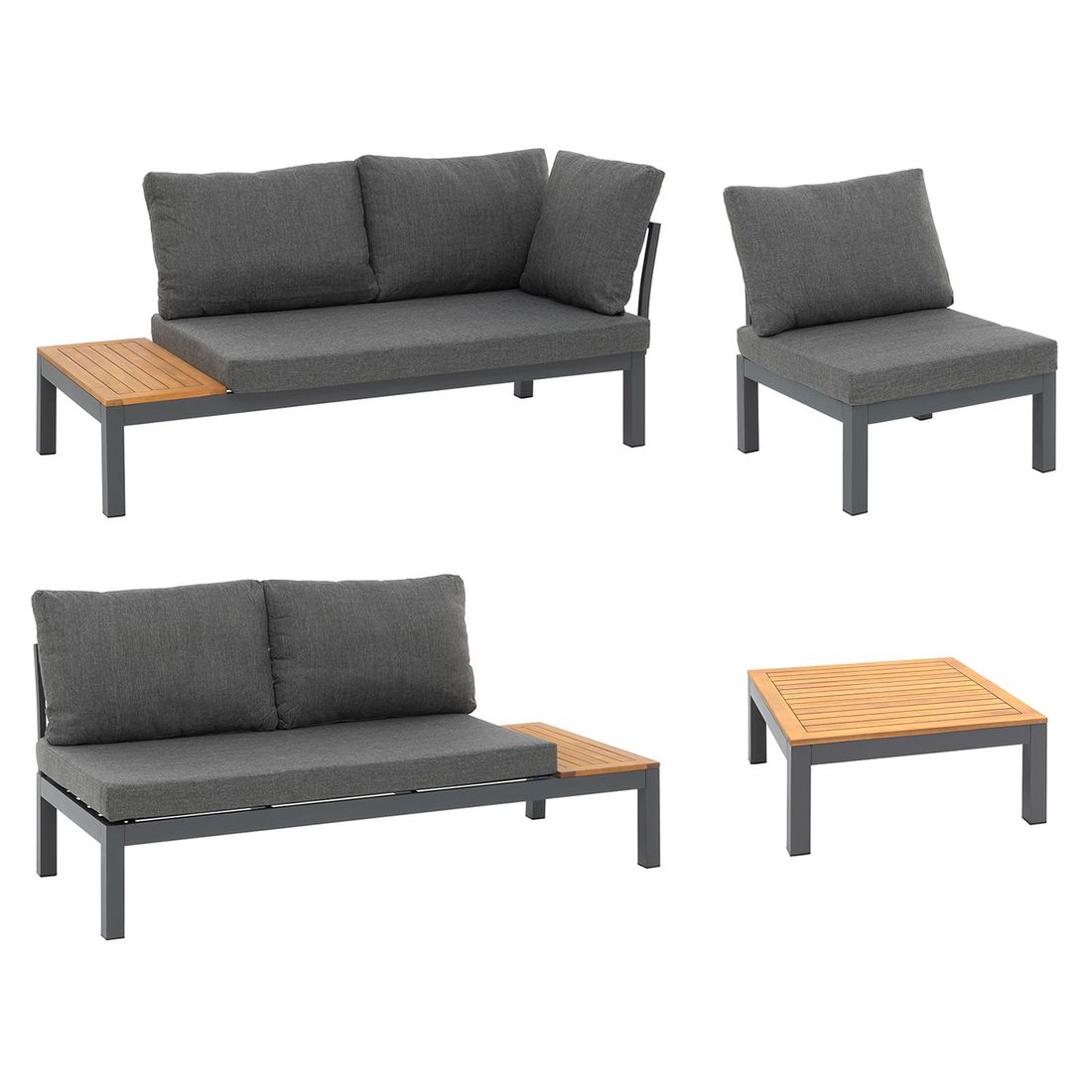 Detalj av olefinstoff på Hjørnesofa ute Venedig med loungebord aluminium/olefin