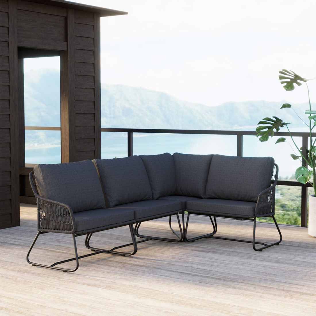 Hjørnesofa ute Verona aluminium/tau/olefin - OUTLIV. forfra