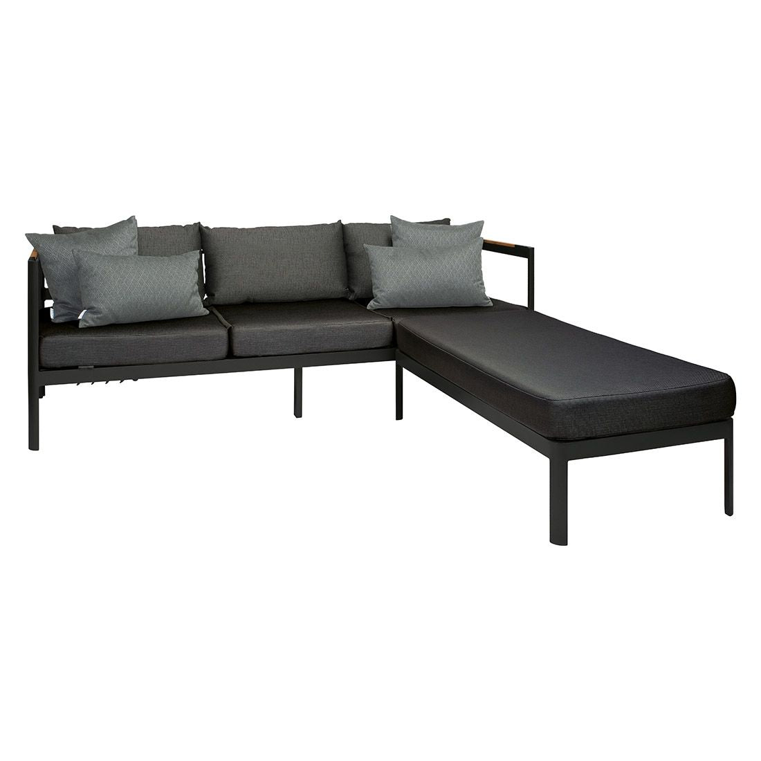 Hjørnesofa ute Viggo aluminium/teak med textilen - Stern forfra