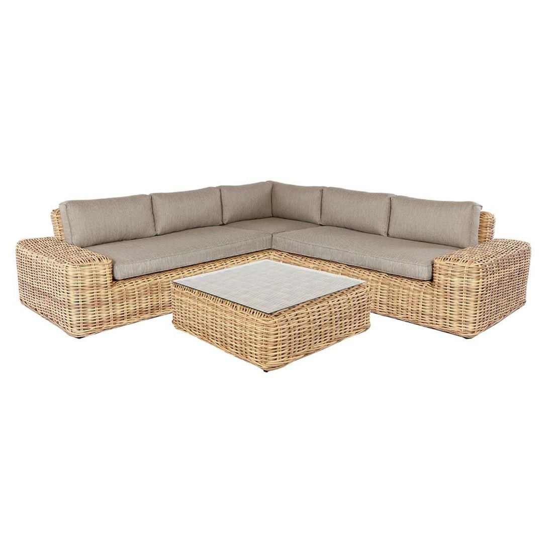 Hjørnesofa ute Yate med loungebord flettverk/olefin bakside