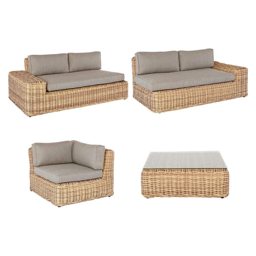 Detalj av Olefin stoff på Hjørnesofa ute Yate med loungebord flettverk/olefin