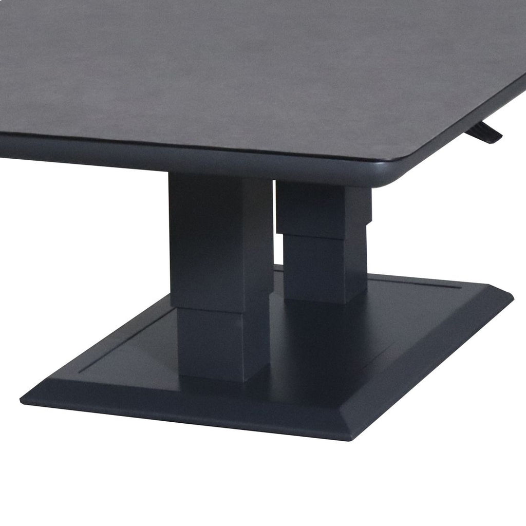 Høydejusterbart hagebord Allround 150x90 cm aluminium/keramikk i bruk med seks personer