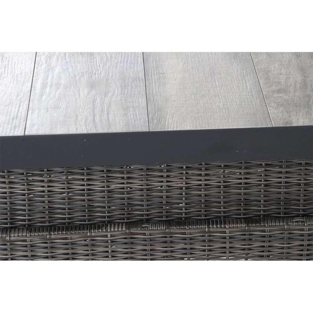Høydejusterbart hagebord Corido flettverk/keramikk 160x90 cm montert på terrasse