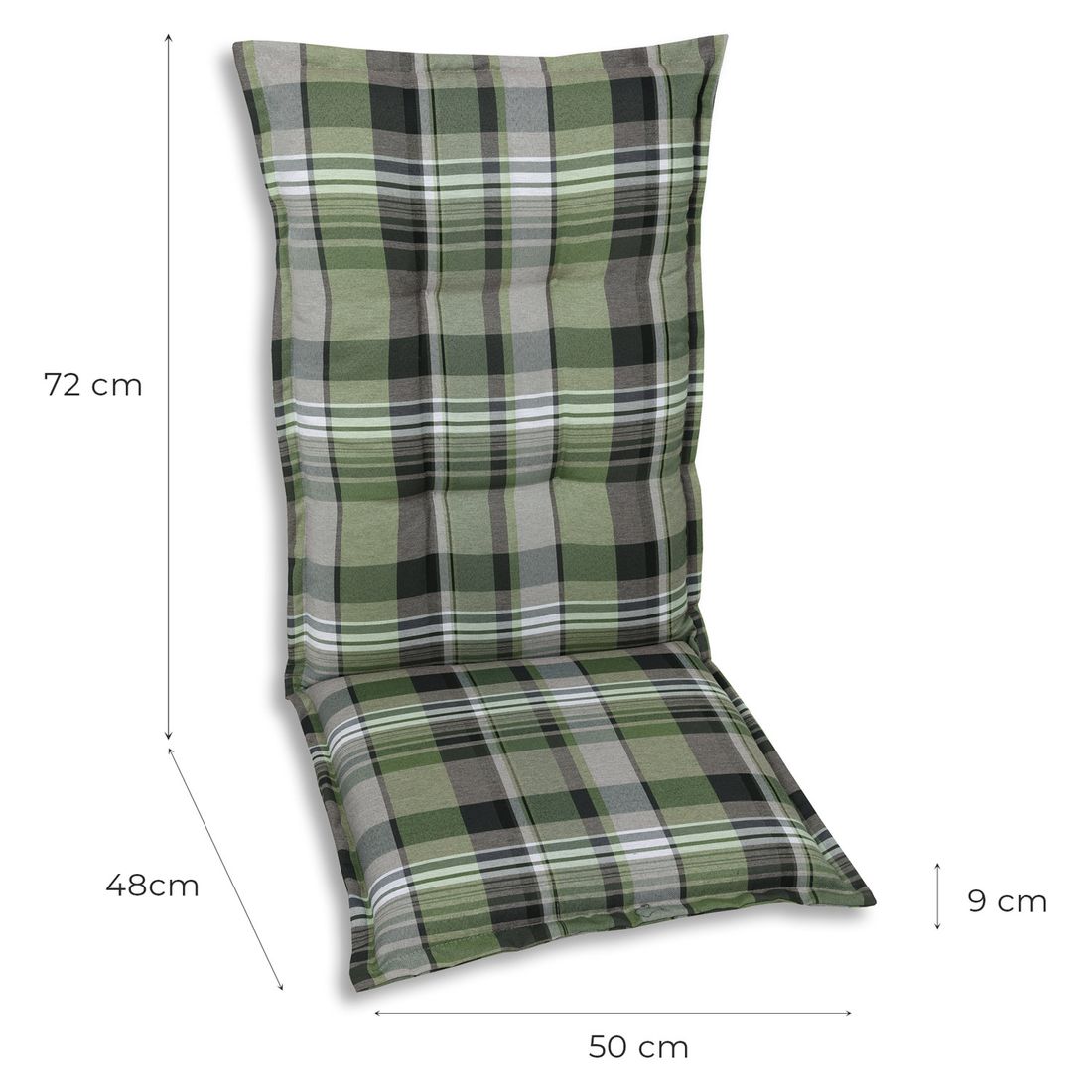 Høyrygg stolpute 50x120 cm polyester grønn rute bakside