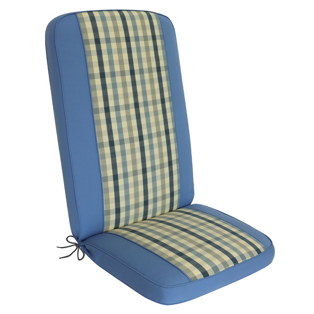 Høyrygg stolpute Mailand akryl 50x123 cm blå-gul rutet forfra