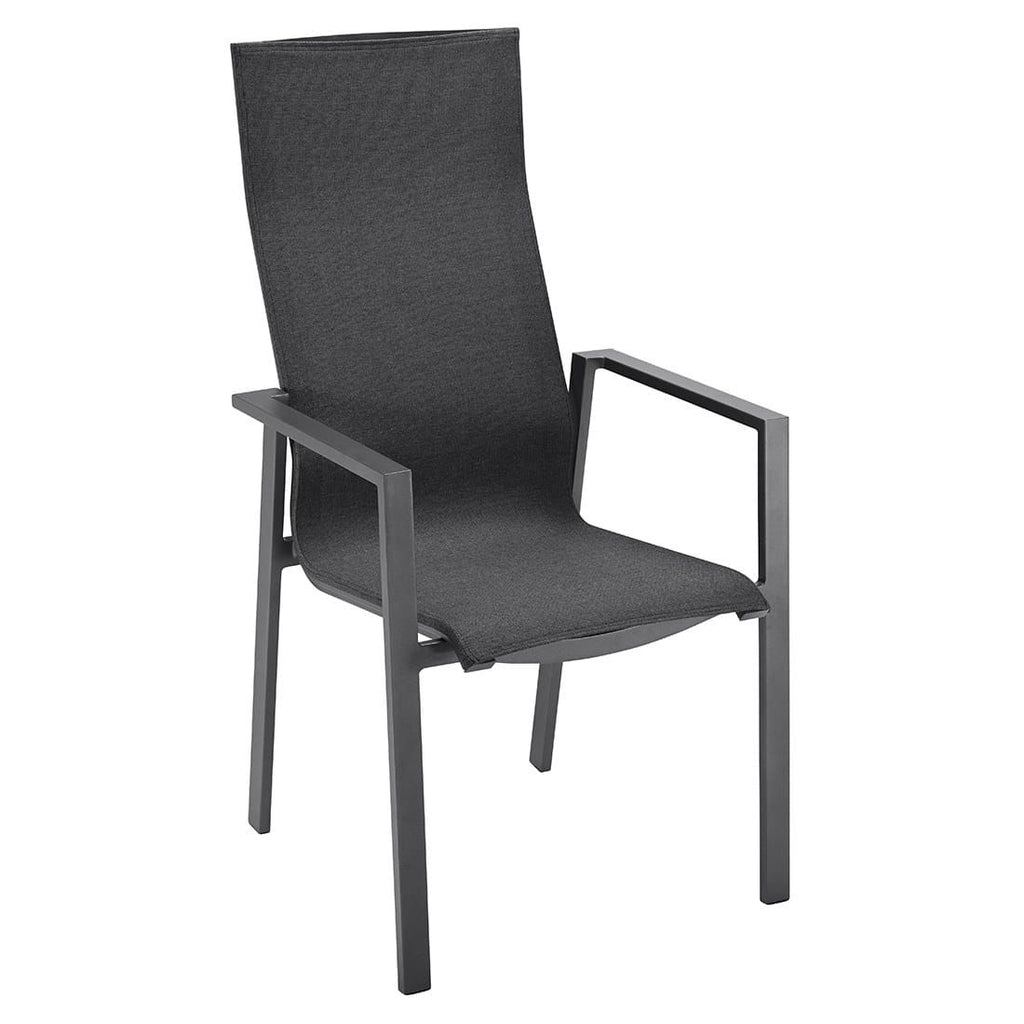 Høyrygget stabelstol ute Mia aluminium/textilen 58x71 cm forfra