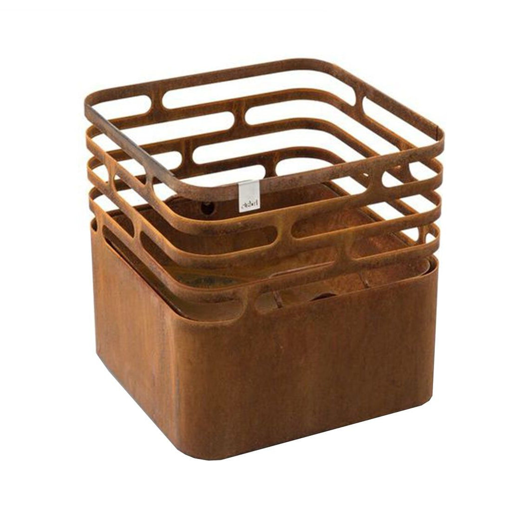 Ildkurv CUBE cortenstål 43x43x44 cm bakside