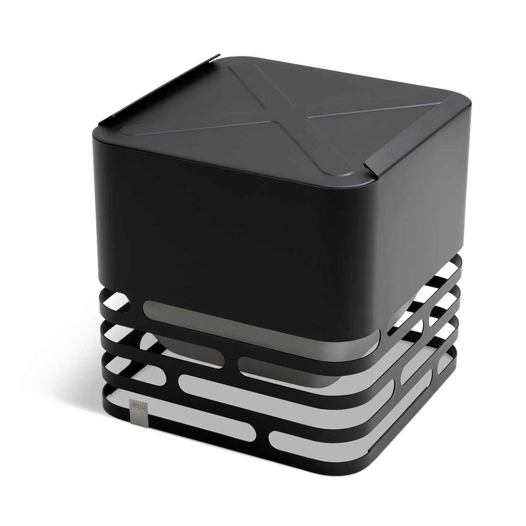 Ildkurv CUBE rustfritt stål 43x43 cm montert utendørs