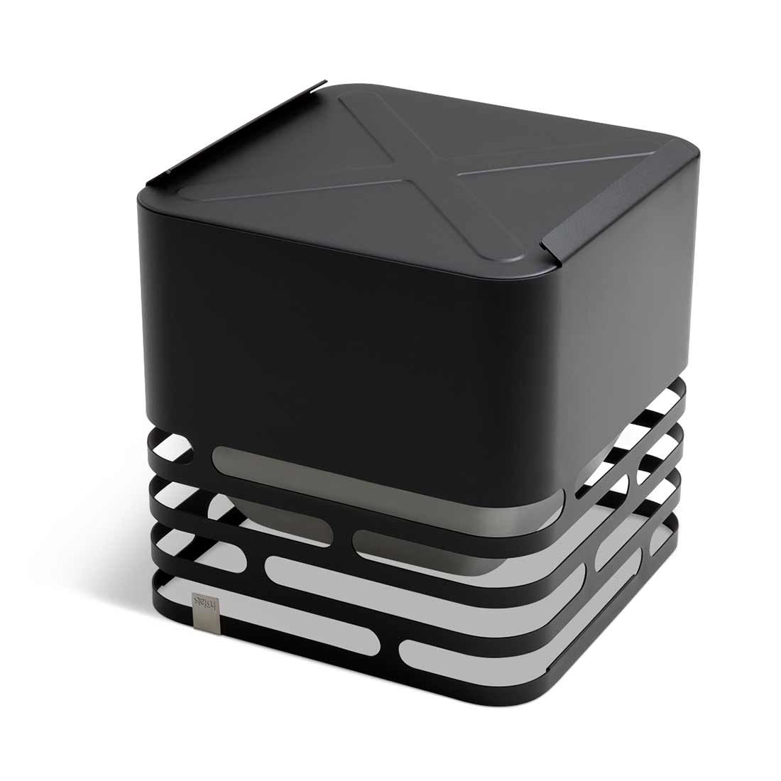 Ildkurv CUBE rustfritt stål 43x43 cm montert utendørs