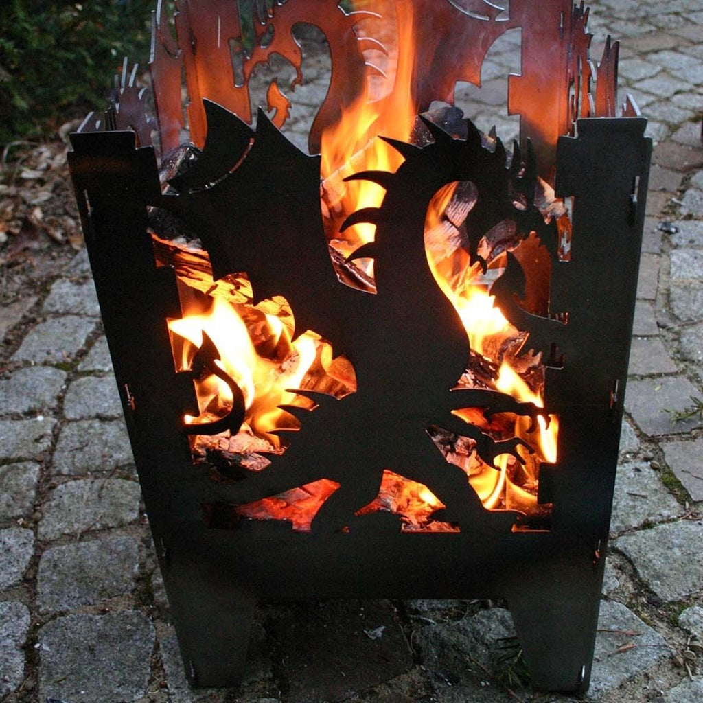 Nærbilde av råstål på Ildkurv Drache 35,5x37 cm 75 cm høy
