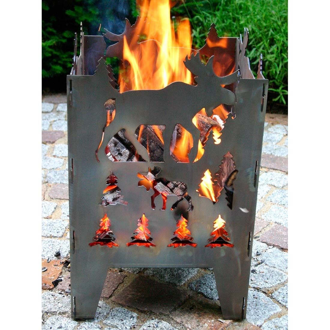 Ildkurv Elch råstål 30,5x32x47 cm sett fra siden