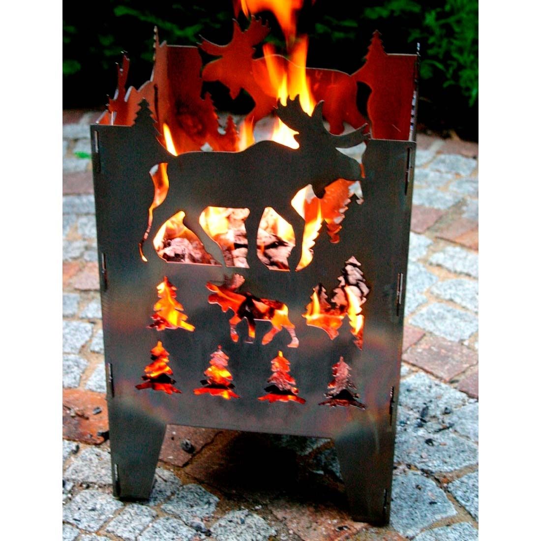 Ildkurv Elch råstål 30,5x32x47 cm med flammer