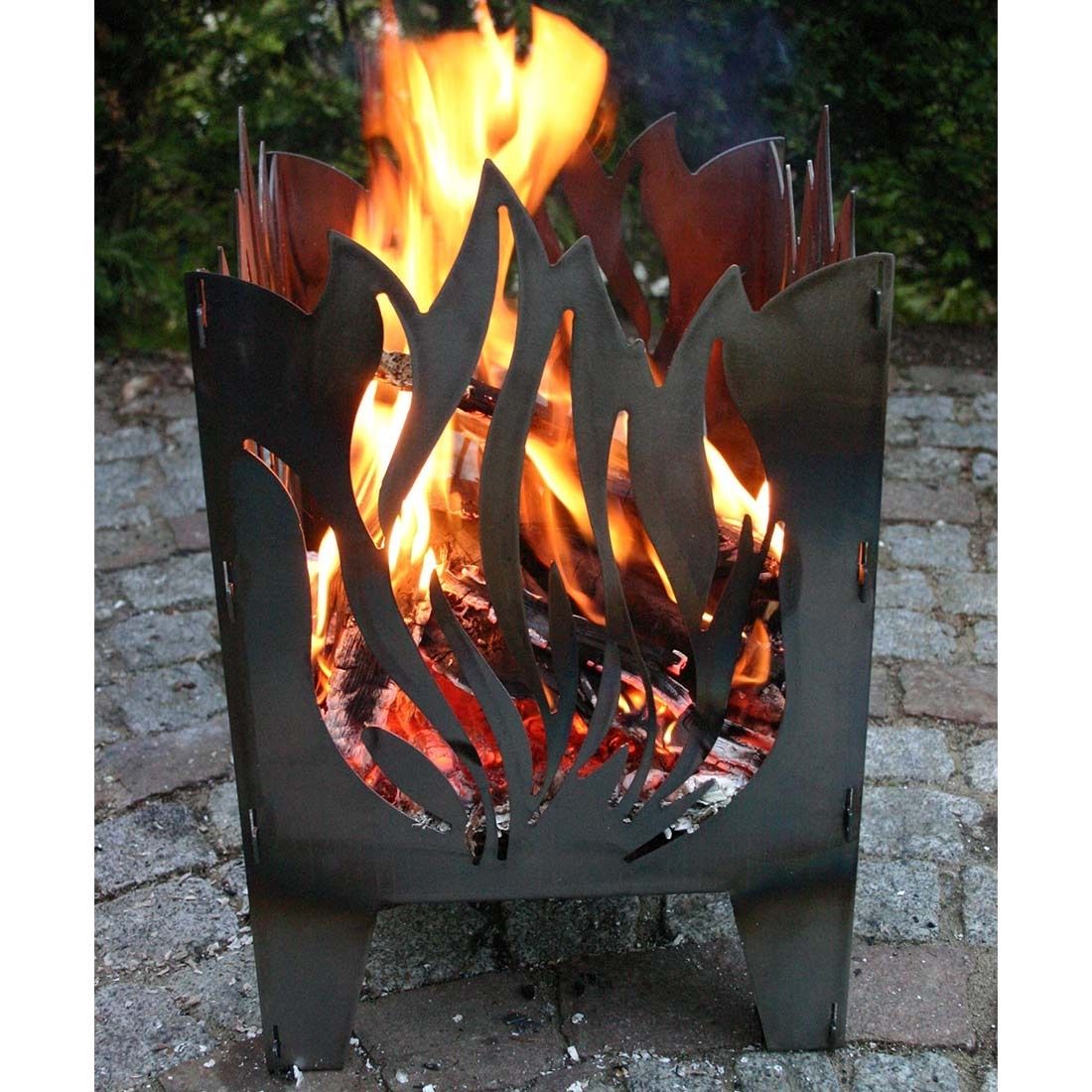 Montert Ildkurv Flamme råstål 30,5x32x47 cm i hage