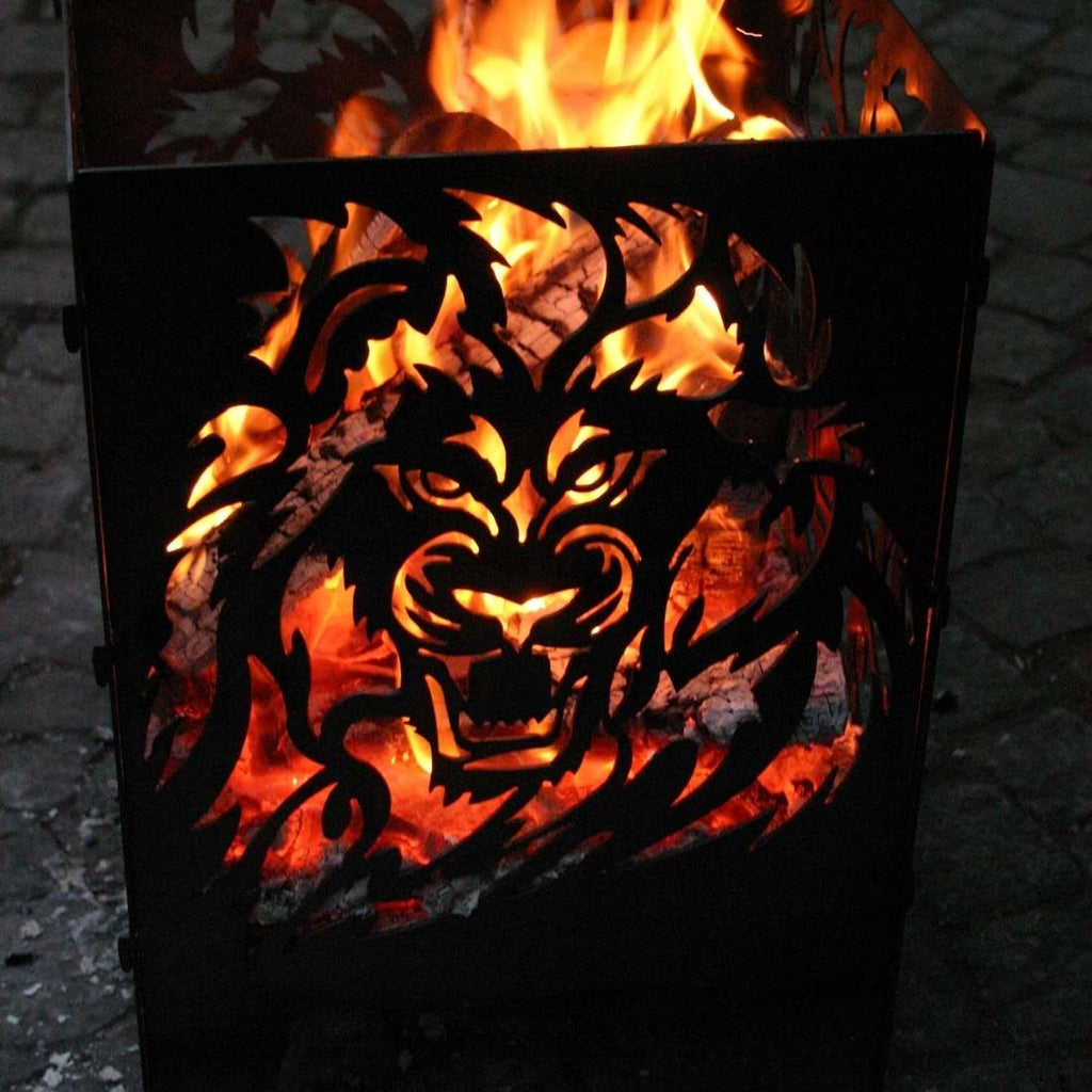 Detalj av Ildkurv Löwe råstål 35,5x37x75 cm