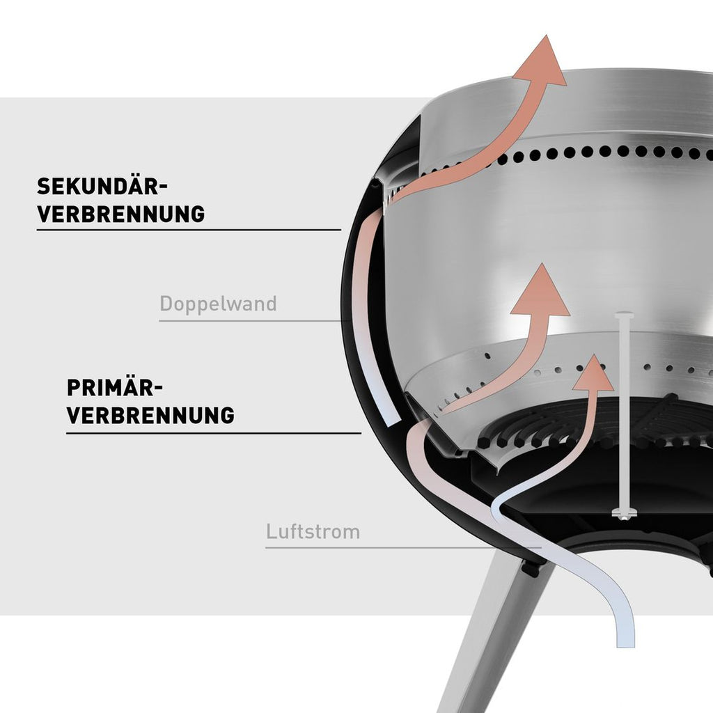 Nærbilde av flamme i Ildkurv Moon 45 Ø45 cm stål svart/sølv