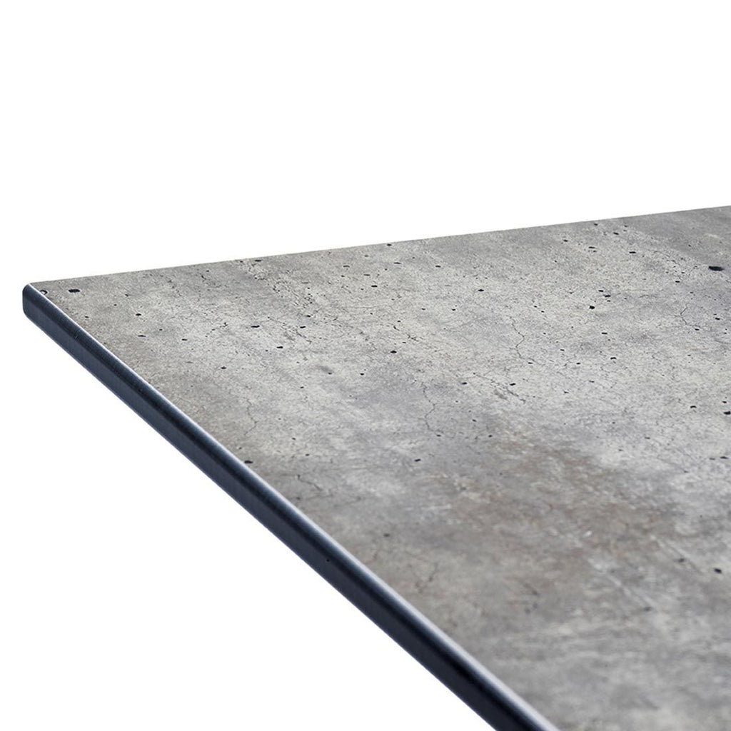 Klappbord ute stål HPL 80x80 cm grafitt lys betong nærbilde av bordplate