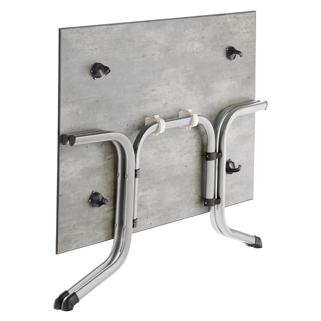 Baksiden av Klappbord ute Boulevard 140x90 cm stål Polytec lys betong