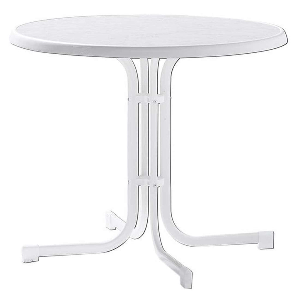 Klappbord ute Boulevard Ø86cm stål/HPL hvit - Sieger forfra
