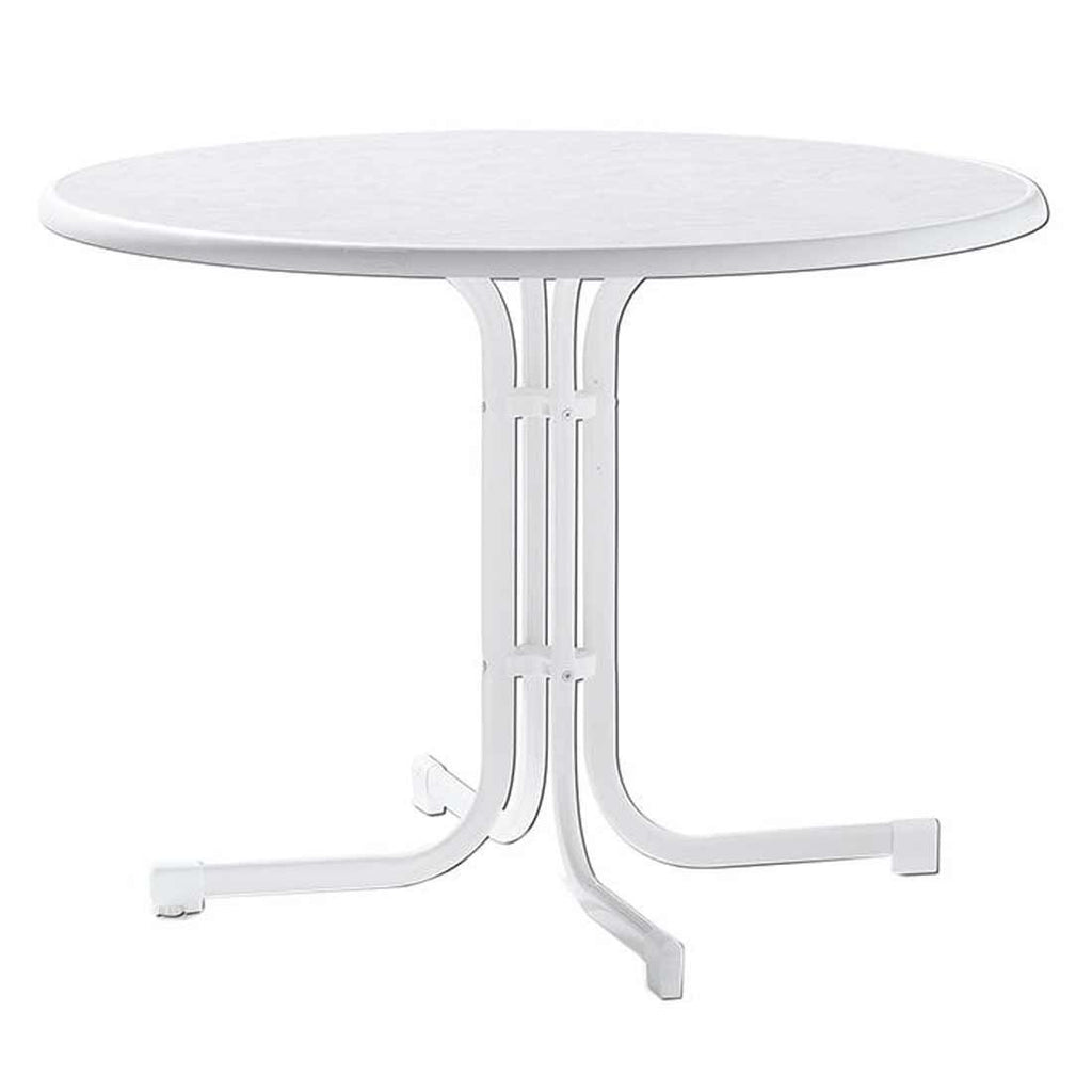Klappbord ute Boulevard stål HPL Ø100 cm hvit foran