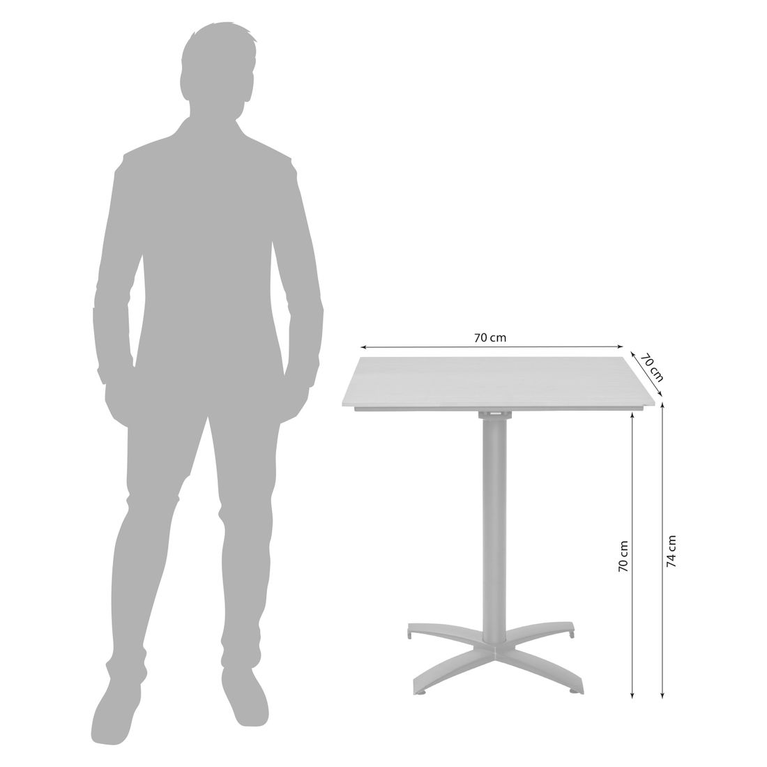 Klappbord ute Diwo aluminium/sinterstein 70x70 cm detalj bordplate