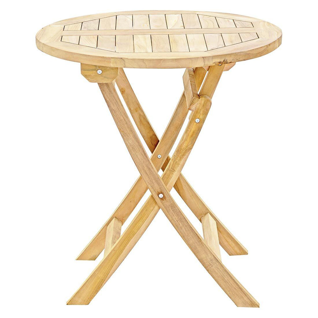 Detalj av teak bordplate på Klappbord ute Portland teak Ø70 cm