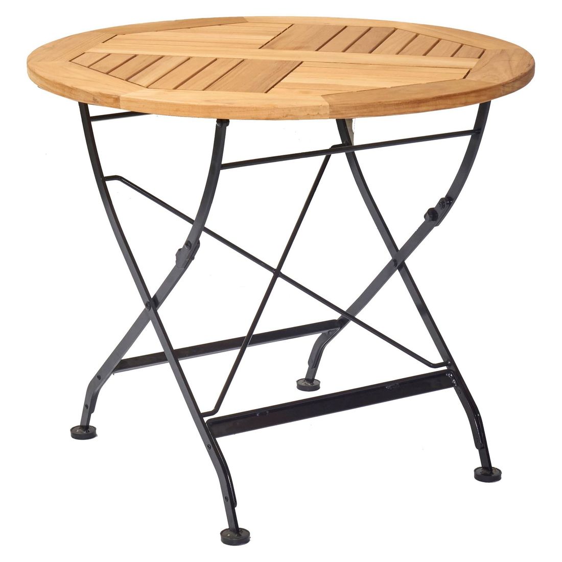 Klappbord Wimbledon Ø90cm stål/teak forfra