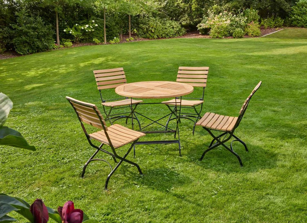 Klappbord Wimbledon Ø90cm stål/teak nærbilde av stålramme