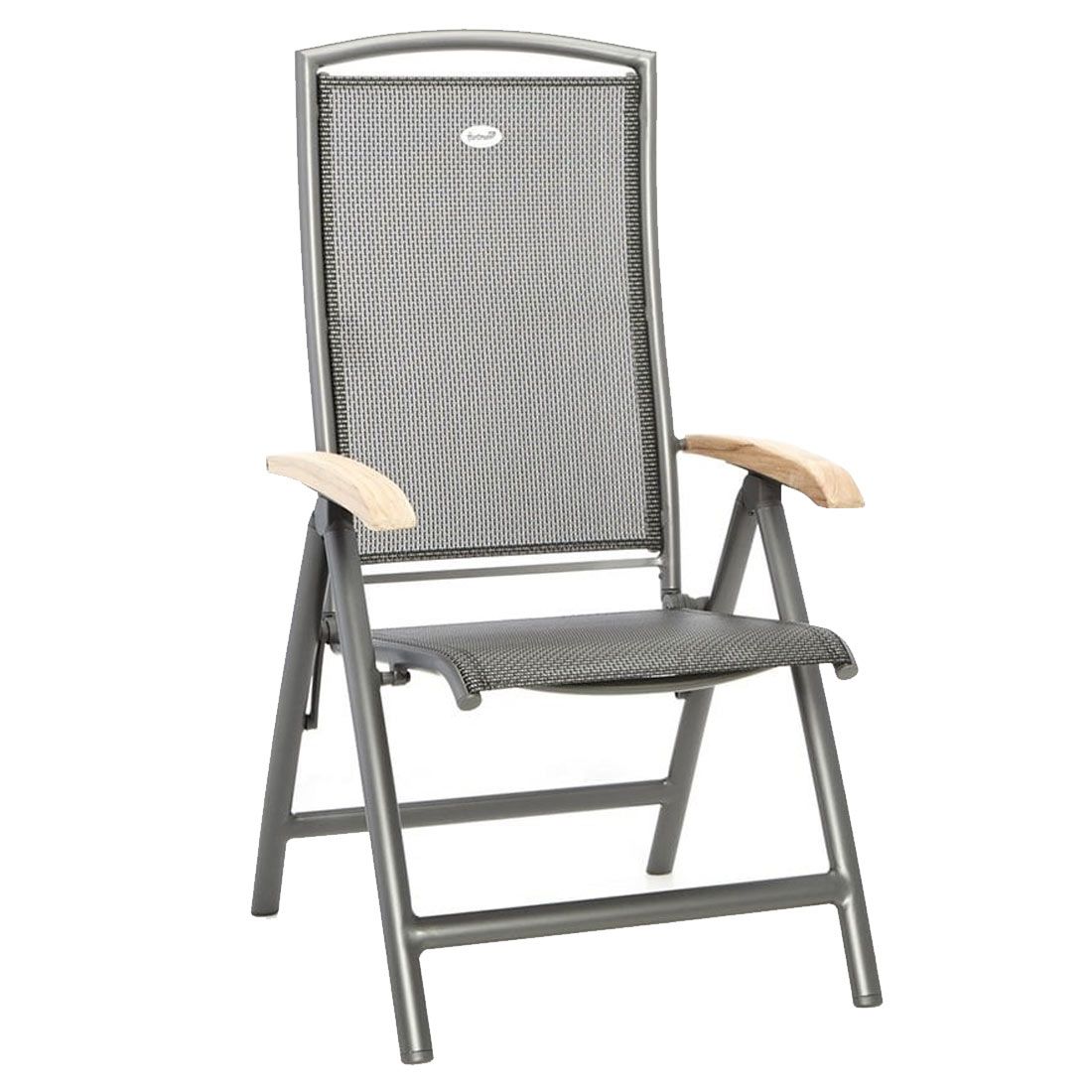 Klappstol ute Raffaelo aluminium/textilen med teak forfra