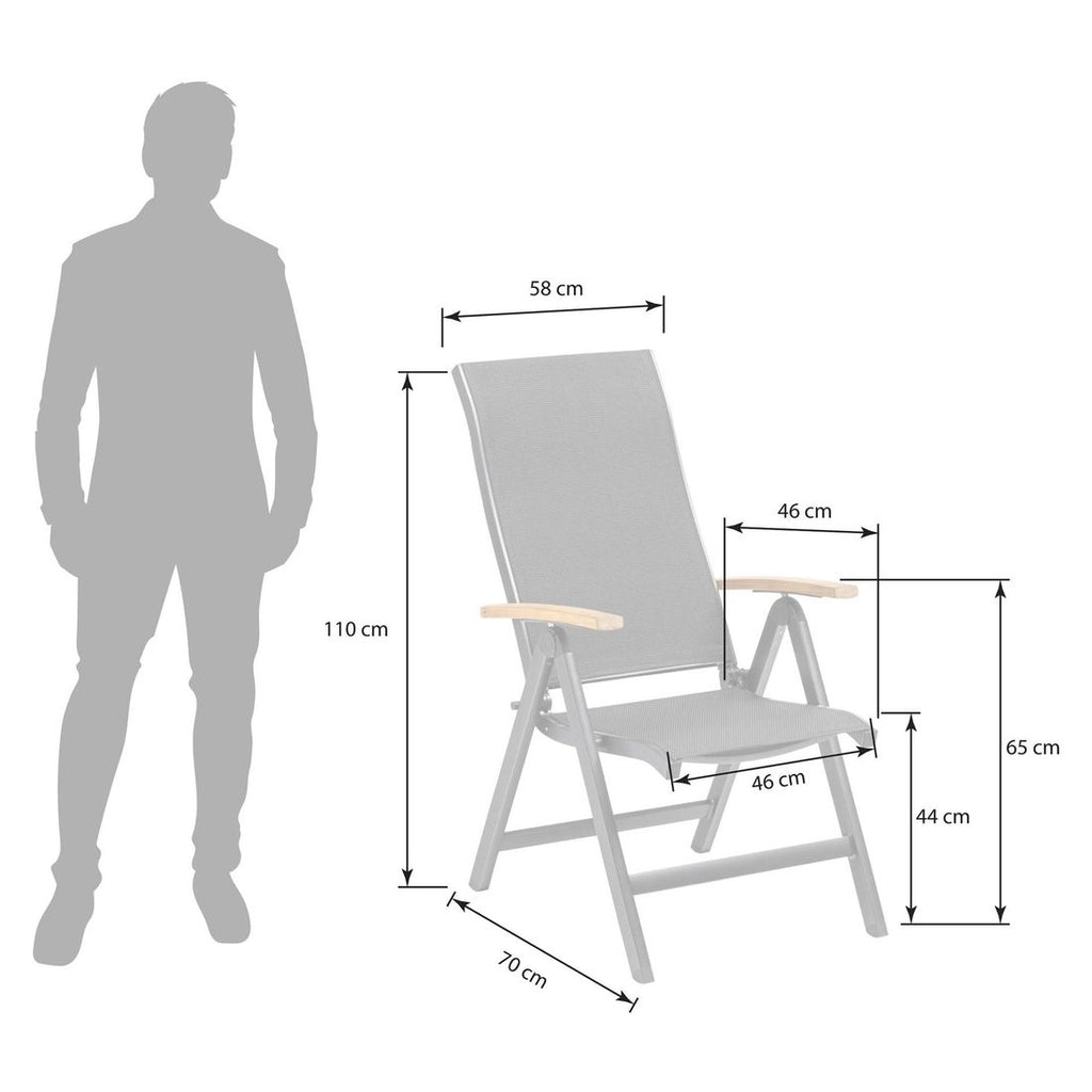 Nærbilde av sammenleggbart ledd på Klappstol ute Sleek aluminium/textilen regulerbar rygg