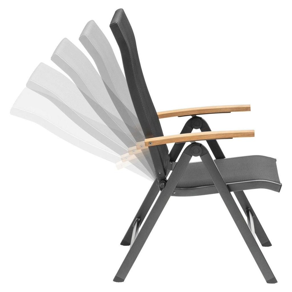Sideprofil av Klappstol ute Sleek aluminium/textilen regulerbar rygg