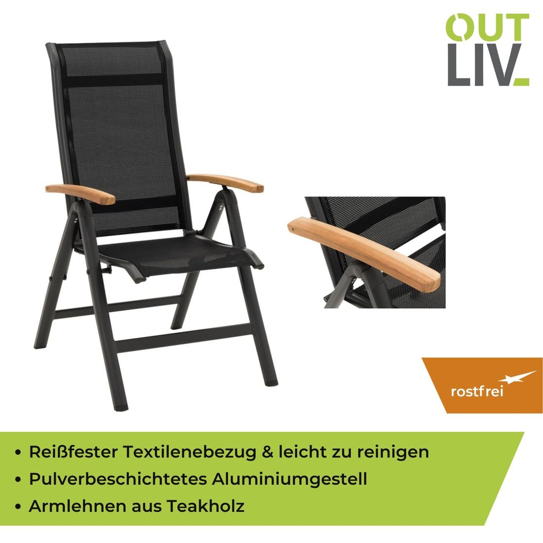 Klappstol ute Alpha aluminium/textilen antrasitt - OUTLIV i bruk utendørs