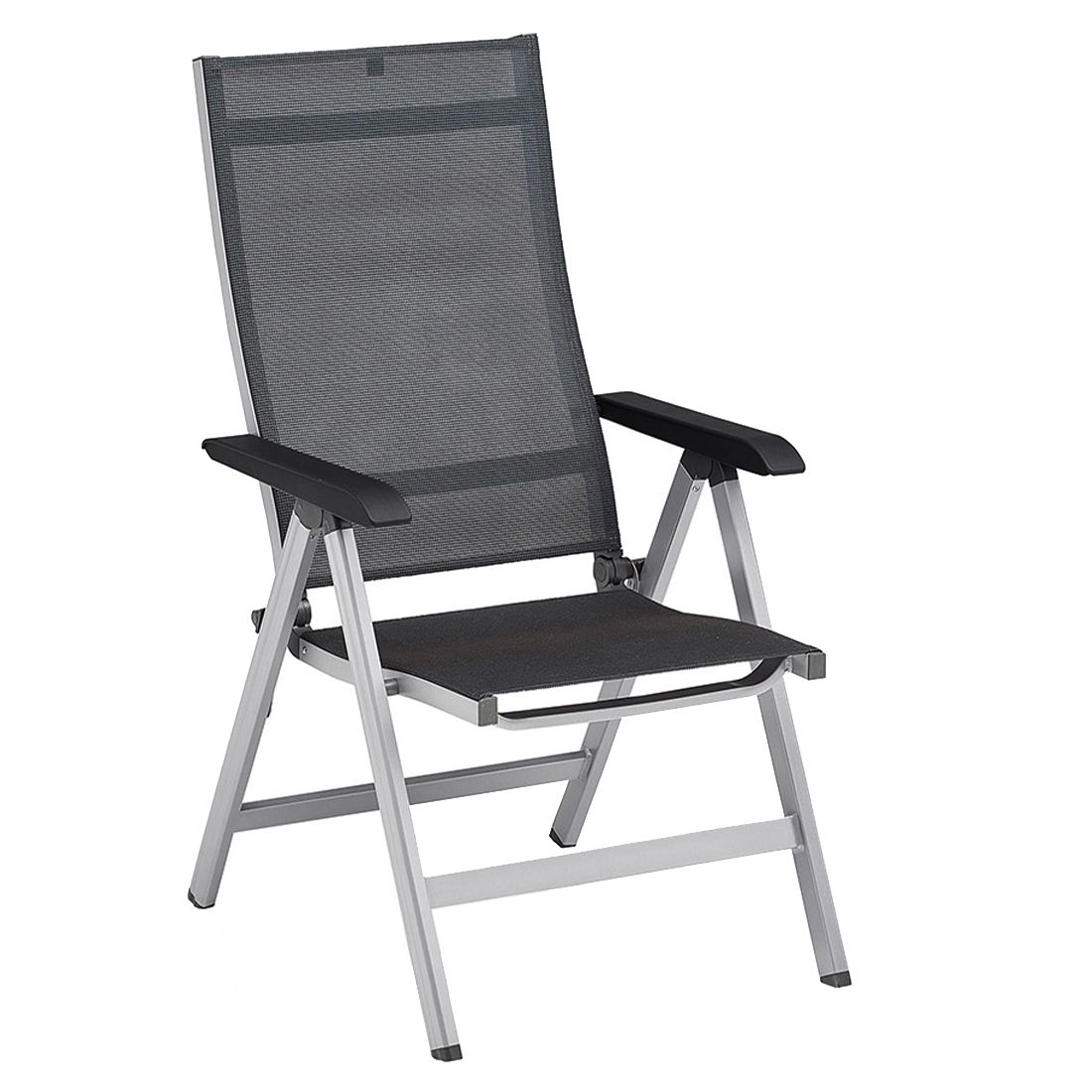 Detalj av tekstilene sete på Klappstol ute Basic+ aluminium/textilen 61 cm