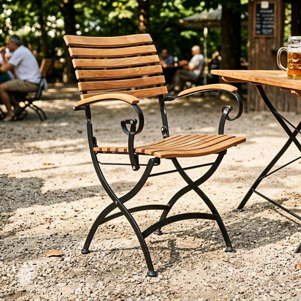 Klappstol ute Bellini med armlener stål/teak bakside