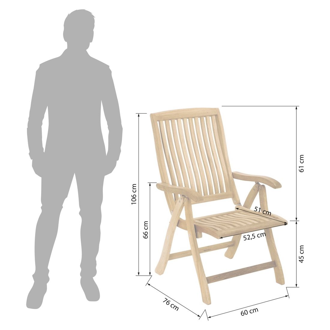 Klappstol ute Bueno teak 60x76 cm natur - Zebra bakside