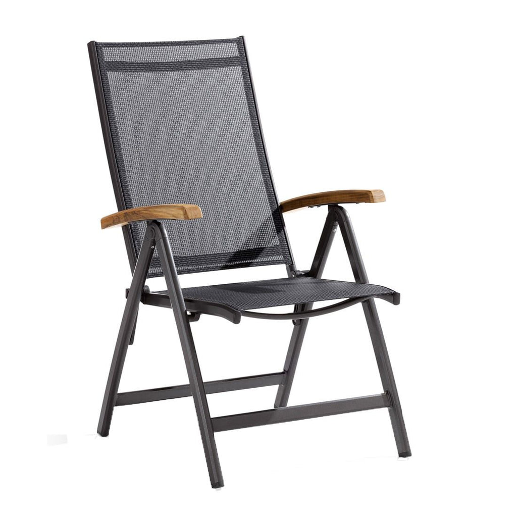 Klappstol ute Cadiz aluminium/textilen med teak-armlener - Sieger forfra