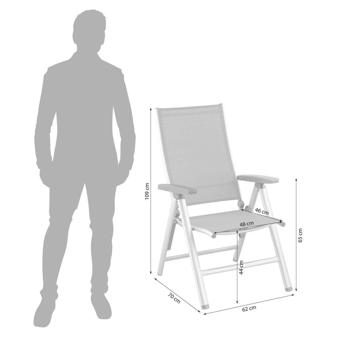 Klappstol ute Cirrus regulerbar rygg aluminium/textilen montert på terrasse