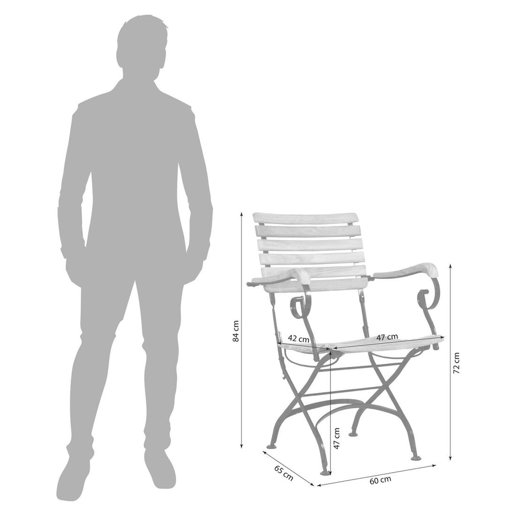 Klappstol ute Florence med armlener stål/teak 60 cm bakside