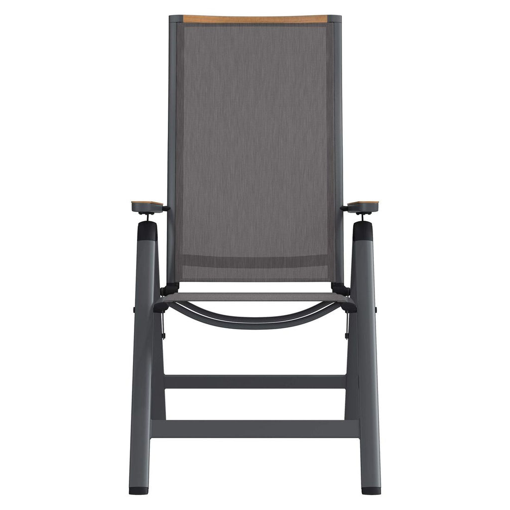 Klappstol ute Jacob aluminium/textilen regulerbar rygg - OUTLIV montert på terrasse